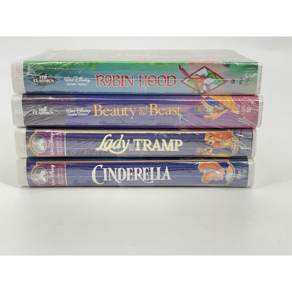 Walt Disney VHS Lot 4 Sealed Beauty Beast Cinderella Robin Hood Lady Tramp NEW